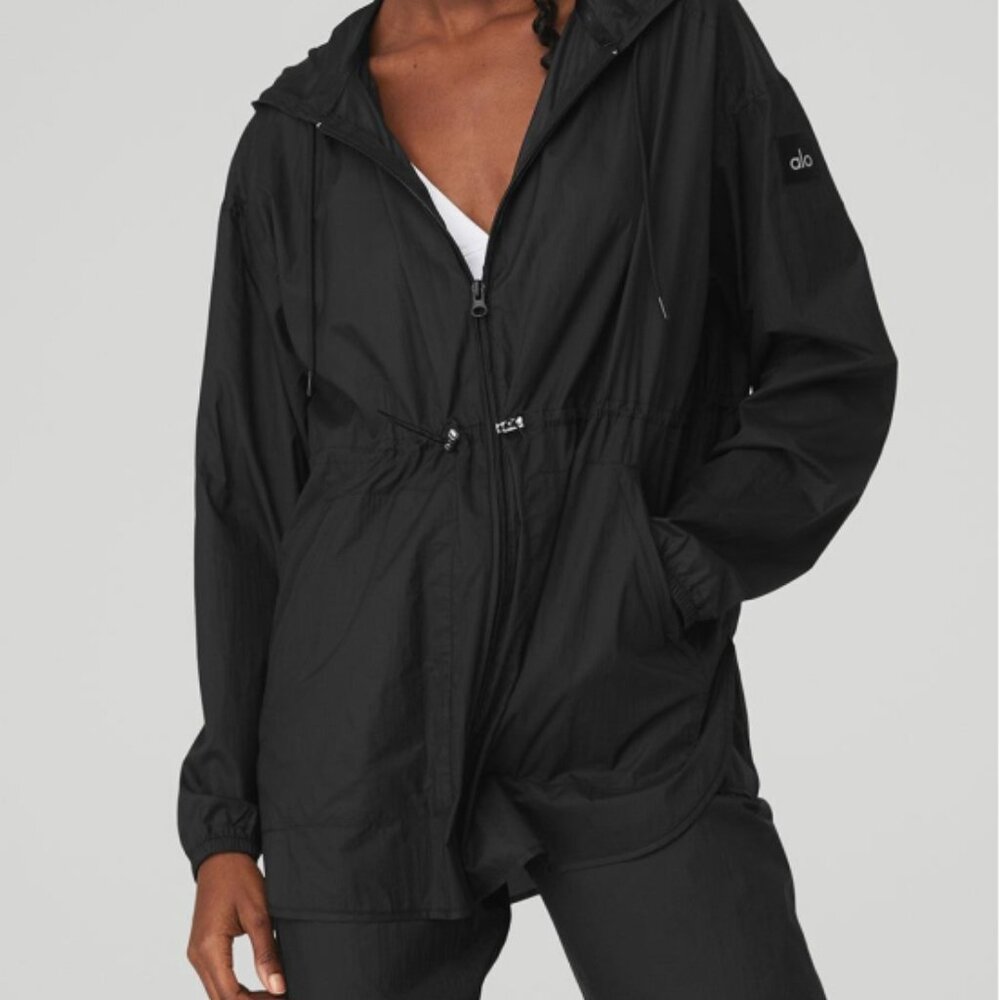 NEW Alo Cloud Nine Jacket Black Lightweight Hooded Hood Long Hoodie Windbreaker - Picture 4 of 10
